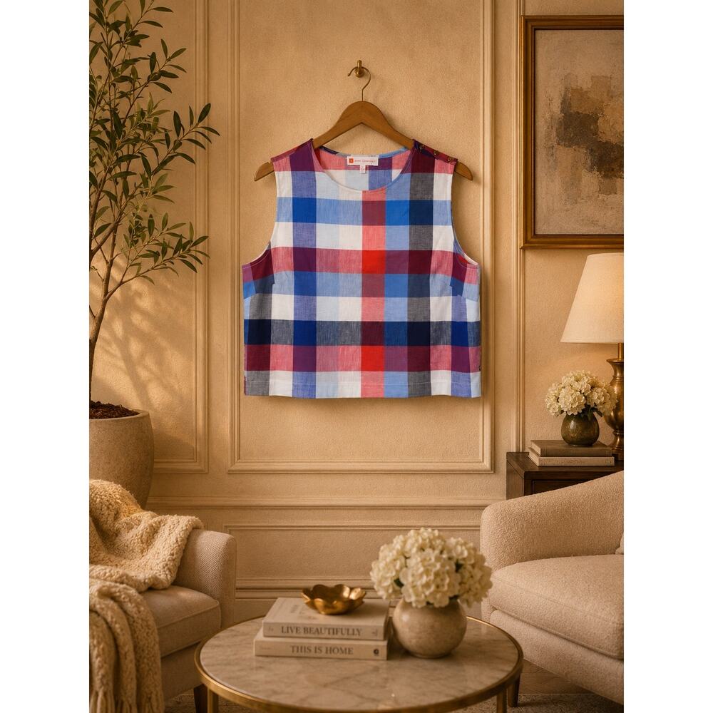 Jude Connally Gretchen Top Montauk Plaid Linen Blend Sleeveless NWT L Casual